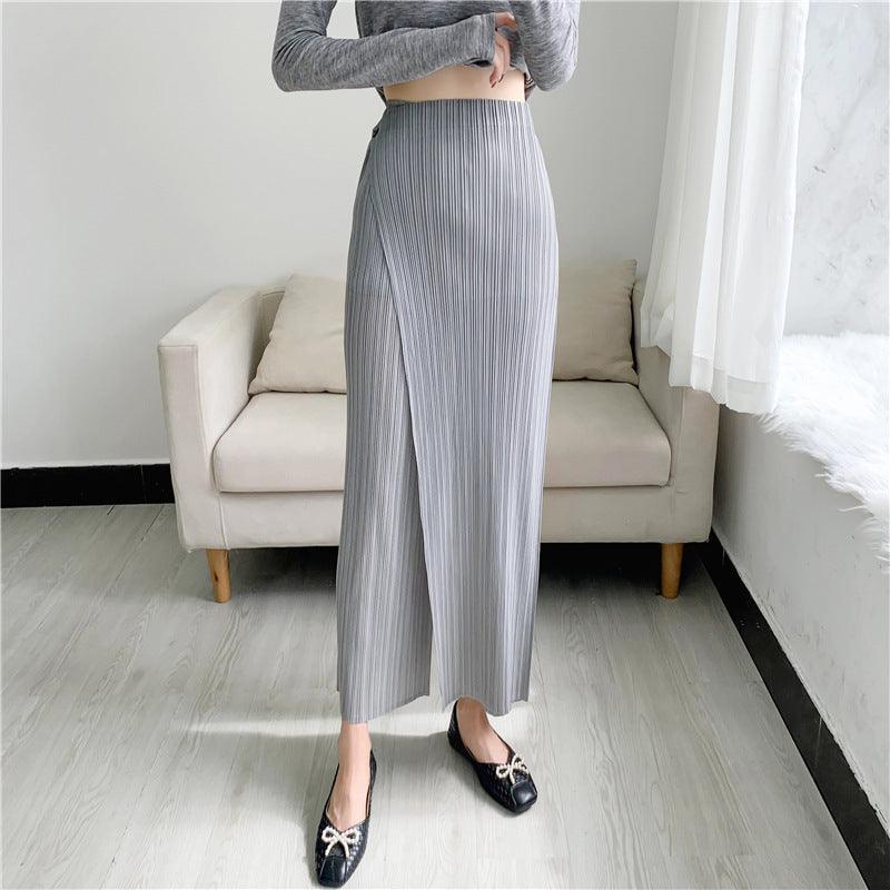 Straight Oblique Loose Slimming Casual Pleated Pants - Nioor