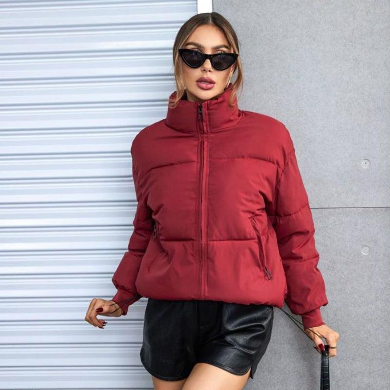 Fashion Ins Style Bread Coat Women's Solid Color Stand Collar Loose Warm Down Jacket Winter Slim Casual Short Coat - Nioor