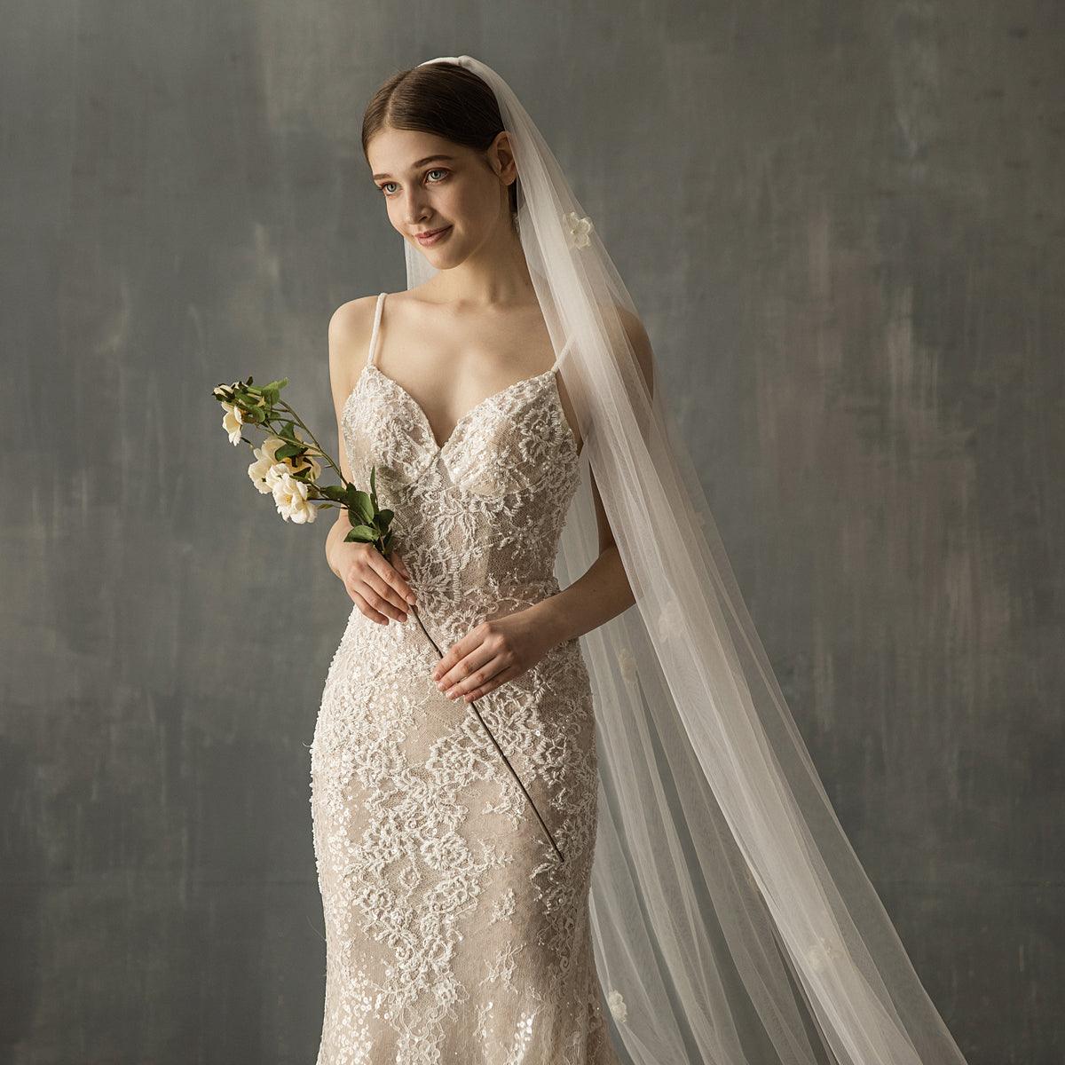 Bridal Church Wedding Pearl Long Tail Tulle - Nioor