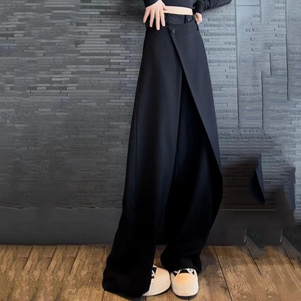 Fashion Irregular Stitching Straight-leg Trousers Women's Fried Street Pleated Suit Pants - Nioor