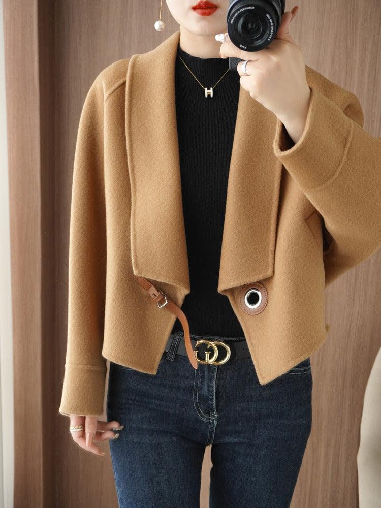 Female Hepburn Style Double-sided Wool Overcoat - Nioor