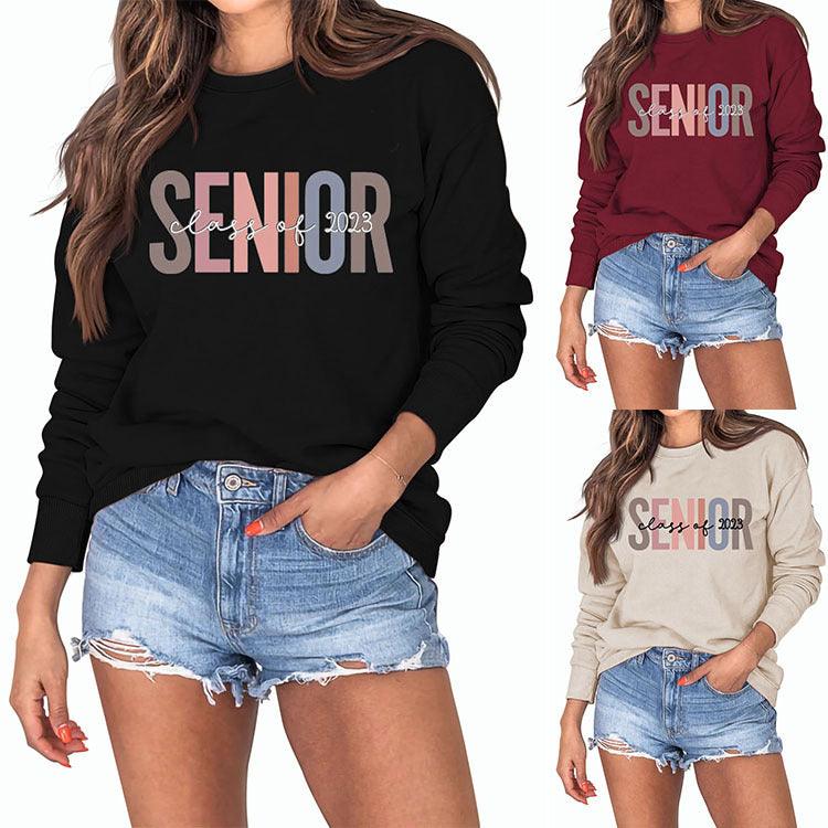 Female Lettering Fashion Loose Casual Long Sleeve Sweater - Nioor