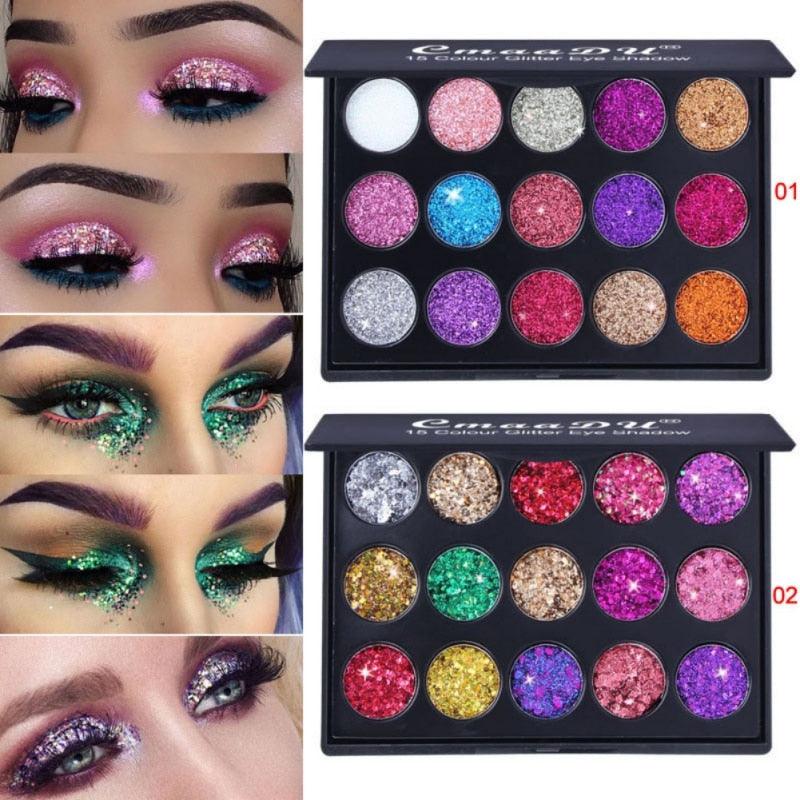 Female Natural Waterproof Glitter Eyeshadow Palette Shining Metals Powder Shimmer Eye Shadow Pigments Kits Diamond 15 Colors - Nioor