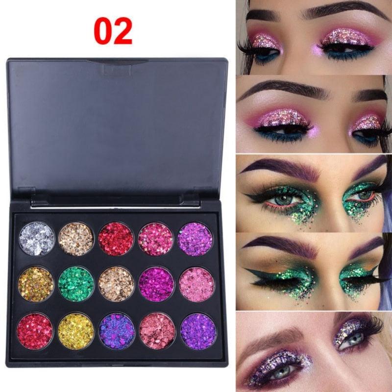 Female Natural Waterproof Glitter Eyeshadow Palette Shining Metals Powder Shimmer Eye Shadow Pigments Kits Diamond 15 Colors - Nioor