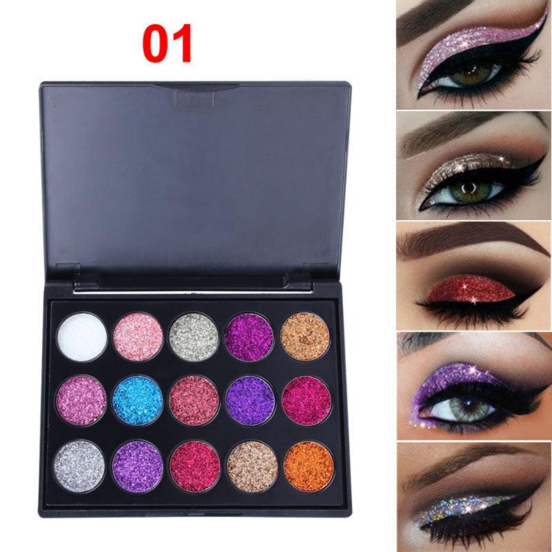 Female Natural Waterproof Glitter Eyeshadow Palette Shining Metals Powder Shimmer Eye Shadow Pigments Kits Diamond 15 Colors - Nioor