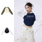 Female Niche Color Block Skinny Letters Short Shipment Long Sleeve - Nioor