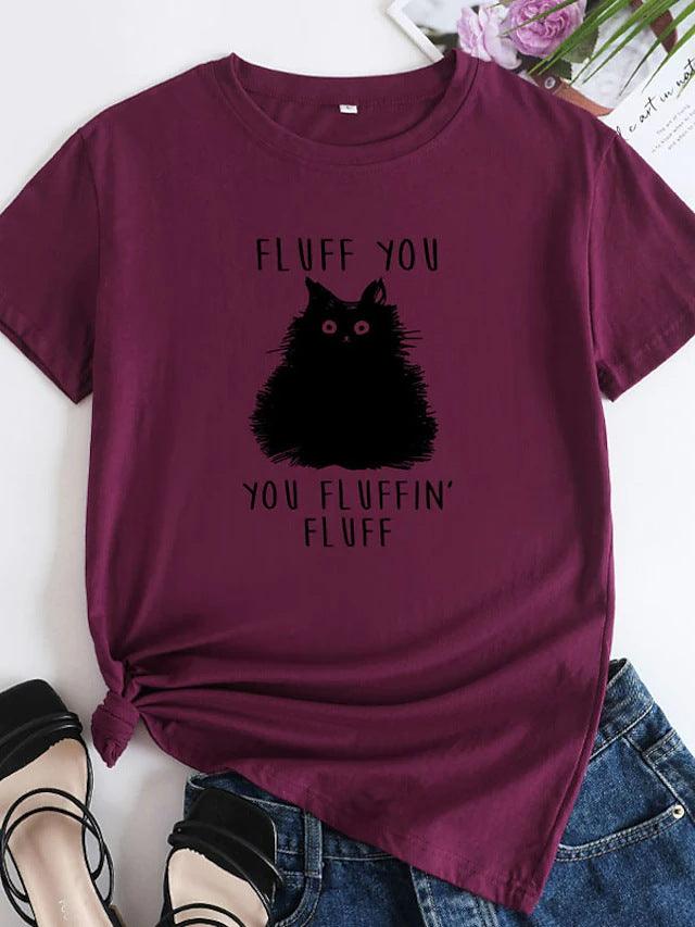 Female Pattern Fluffy Cat Short Sleeve - Nioor