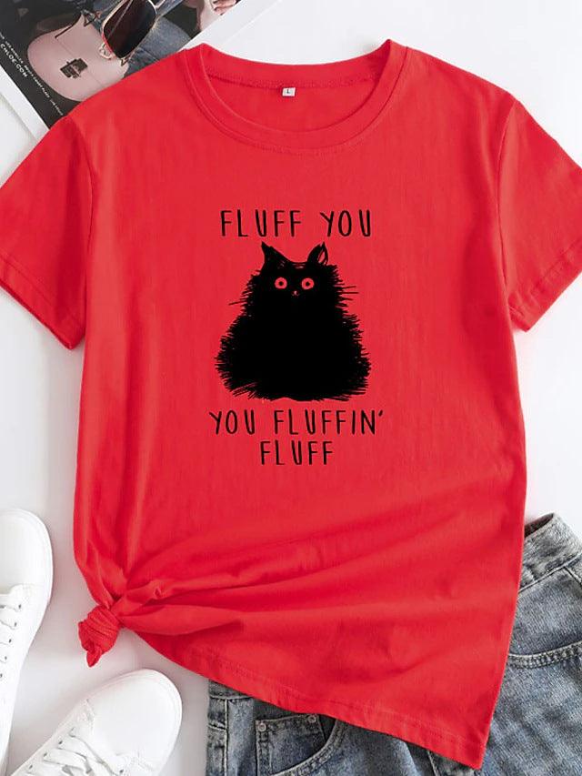 Female Pattern Fluffy Cat Short Sleeve - Nioor