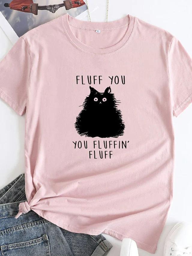 Female Pattern Fluffy Cat Short Sleeve - Nioor