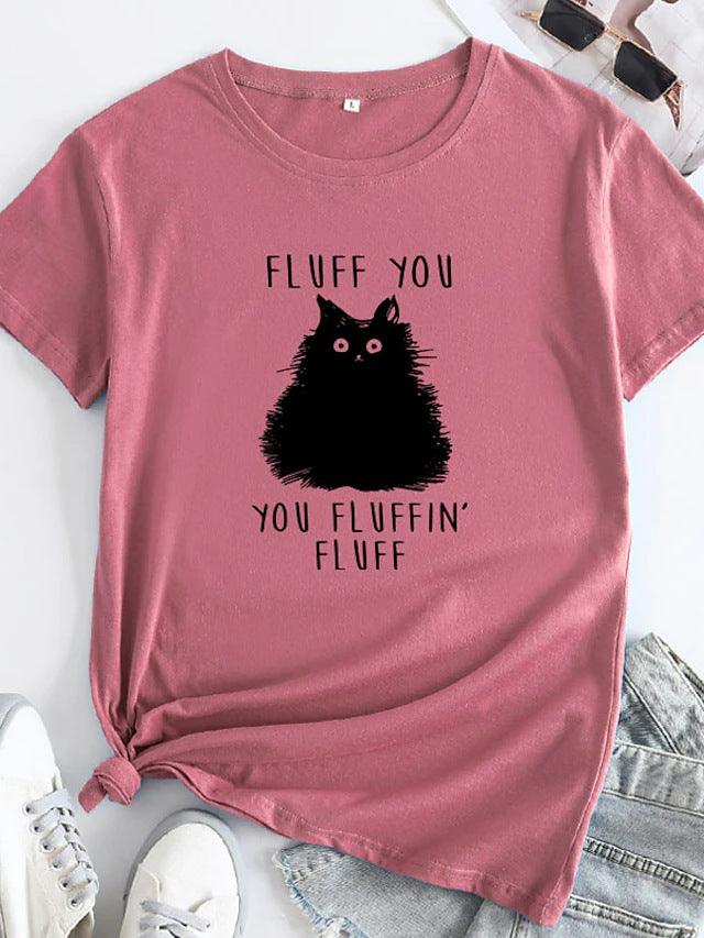 Female Pattern Fluffy Cat Short Sleeve - Nioor