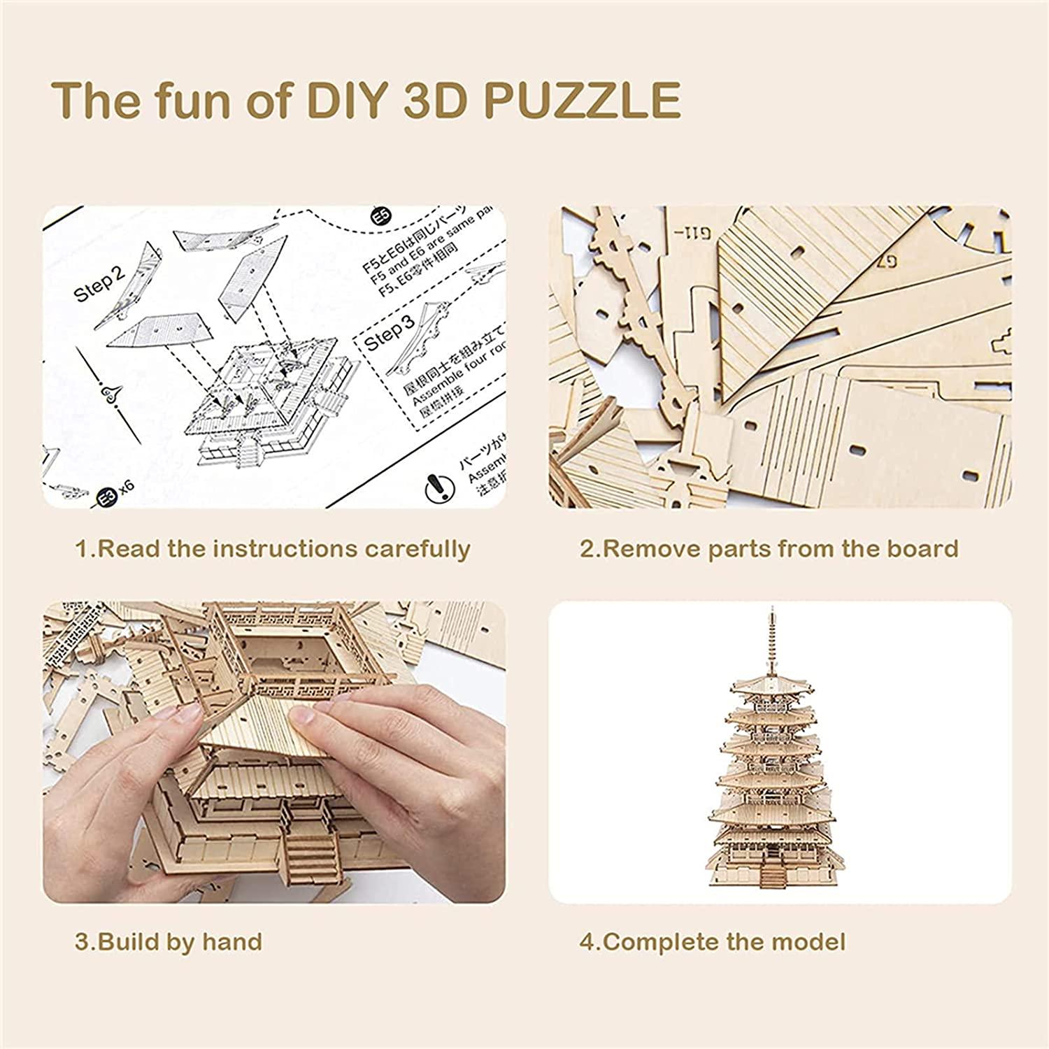 Robotime Five-storied Pagoda 3D Wooden Puzzle Toys For Children Kids Birthday Gift TGN02 - Nioor