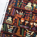 Brown Red Bookshelf Cartoon Printed Cotton Diy Handmade Lolita Dress Headband Hat Fabric