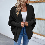 New Loose Knitted Sweater Solid Color Bat Sleeve Large Lapel Cardigan Autumn And Winter Fashion Jacket For Women Clothing - Nioor