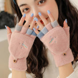 Knitted Plus Fluff Flip Gloves - Nioor