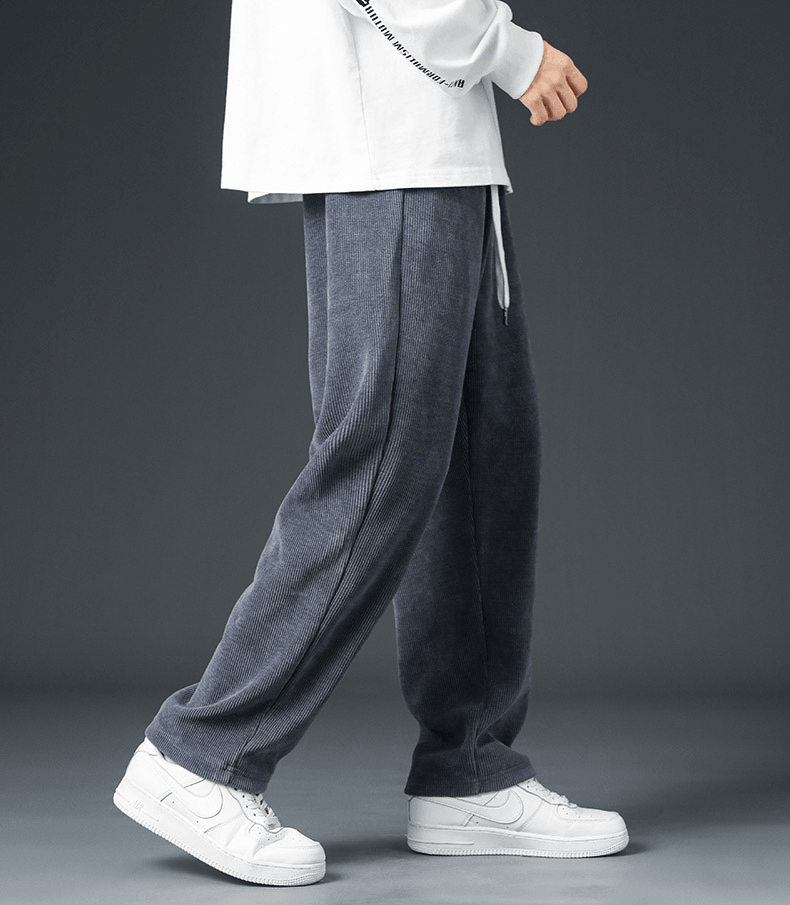 Autumn And Winter Trendy Brand Straight Wide-leg Casual Corduroy Thickened Fleece Pants - Nioor