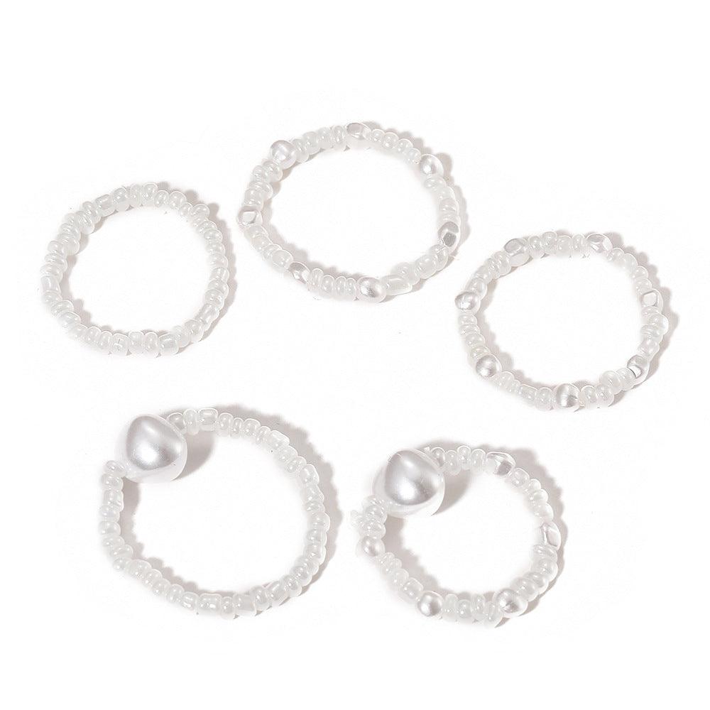 Women's Jewelry White Pearl Rice Bead Ring - Nioor