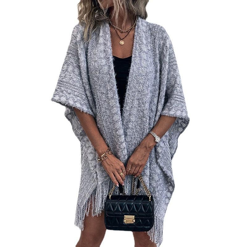 Polyester Yarn Crocheted Hollow Knitted Tassel Cape And Shawl Sweater Women's Cardigan - Nioor