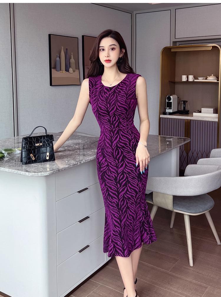 Fishtail Skirt Sheath Print Dress - Nioor