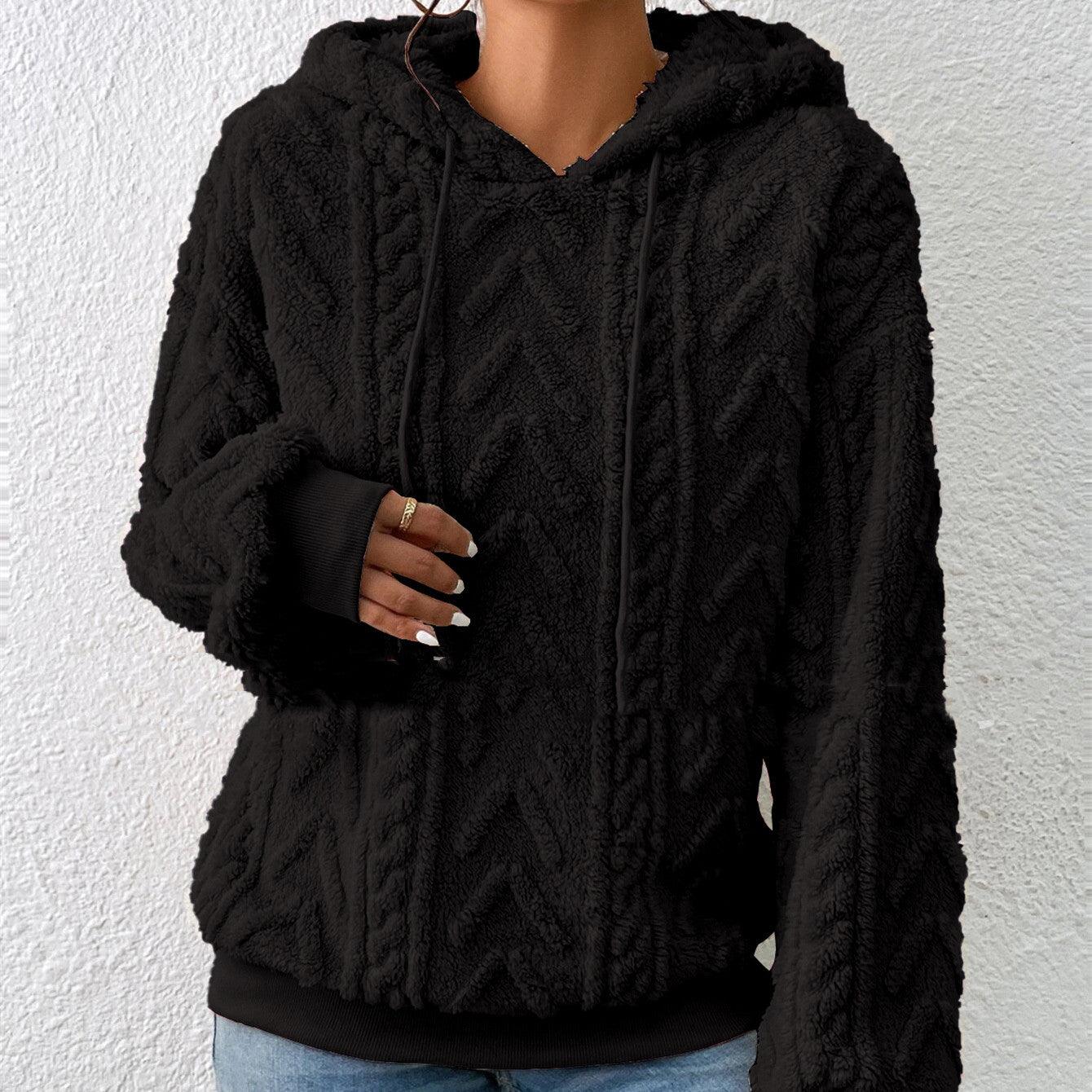 Flannel Hooded Loose Plush Coat - Nioor