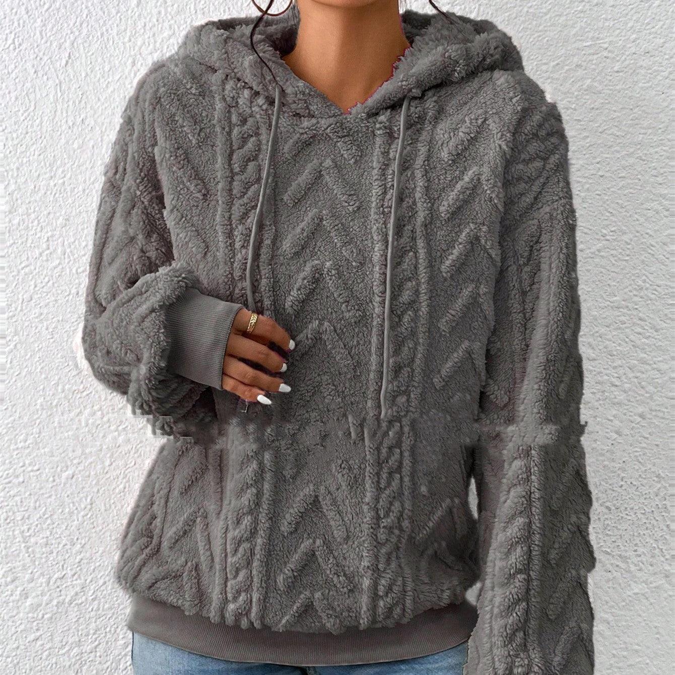 Flannel Hooded Loose Plush Coat - Nioor