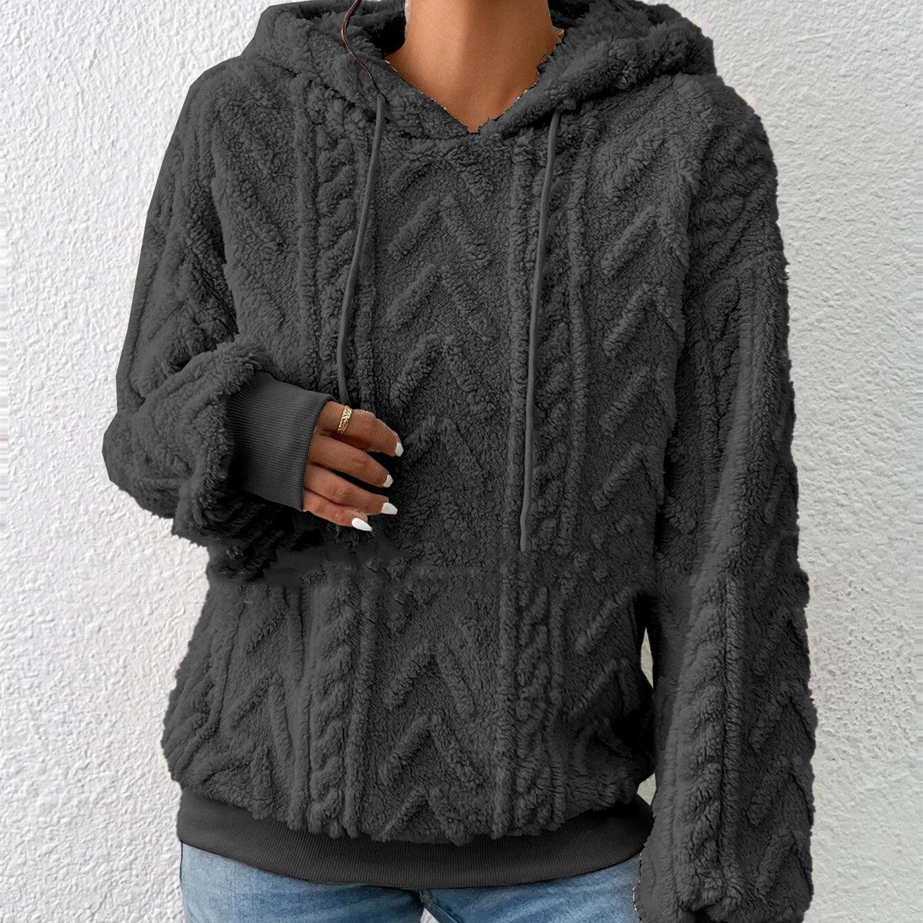 Flannel Hooded Loose Plush Coat - Nioor