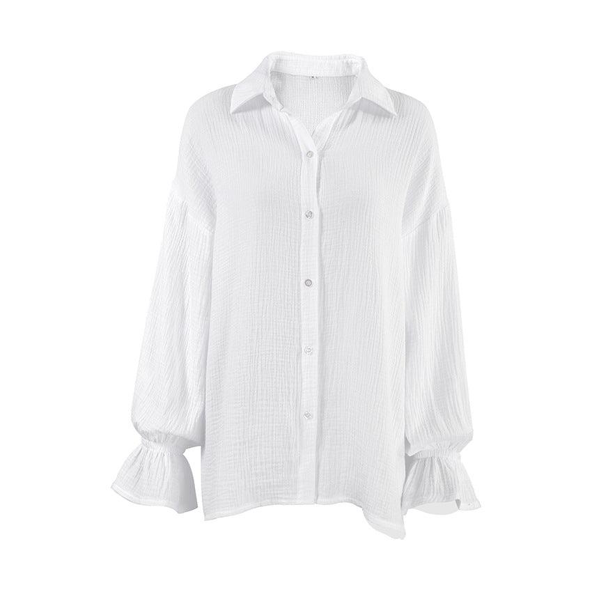 Flared Sleeves Long Sleeves Shirt Pure Cotton Leisure Commute Niche White - Nioor