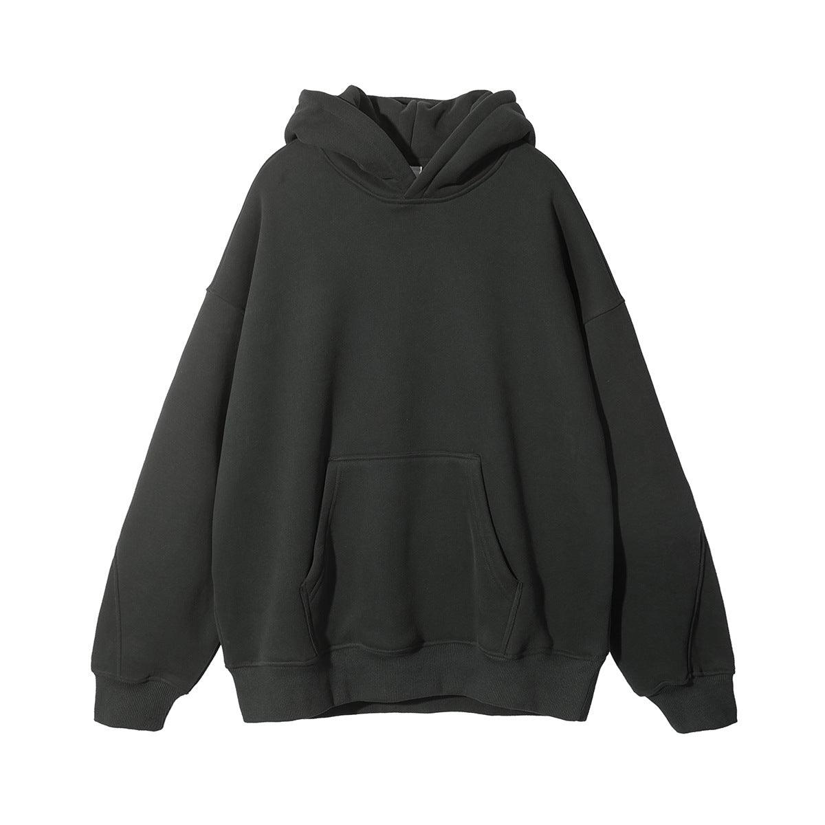 Fleece Hooded Trendy Sweatshirt Retro Solid Color - Nioor