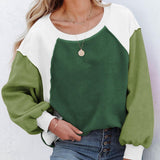 Fleece Lantern Sleeve Sweater Plush Contrast Color Long Sleeve Pullover Top - Nioor