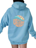 Fleece-lined Sunset Print Kangaroo Pocket Drawstring Hoodie - Nioor