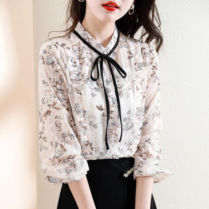 Floral Blouse Women's Bowknot Top - Nioor