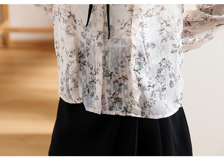 Floral Blouse Women's Bowknot Top - Nioor