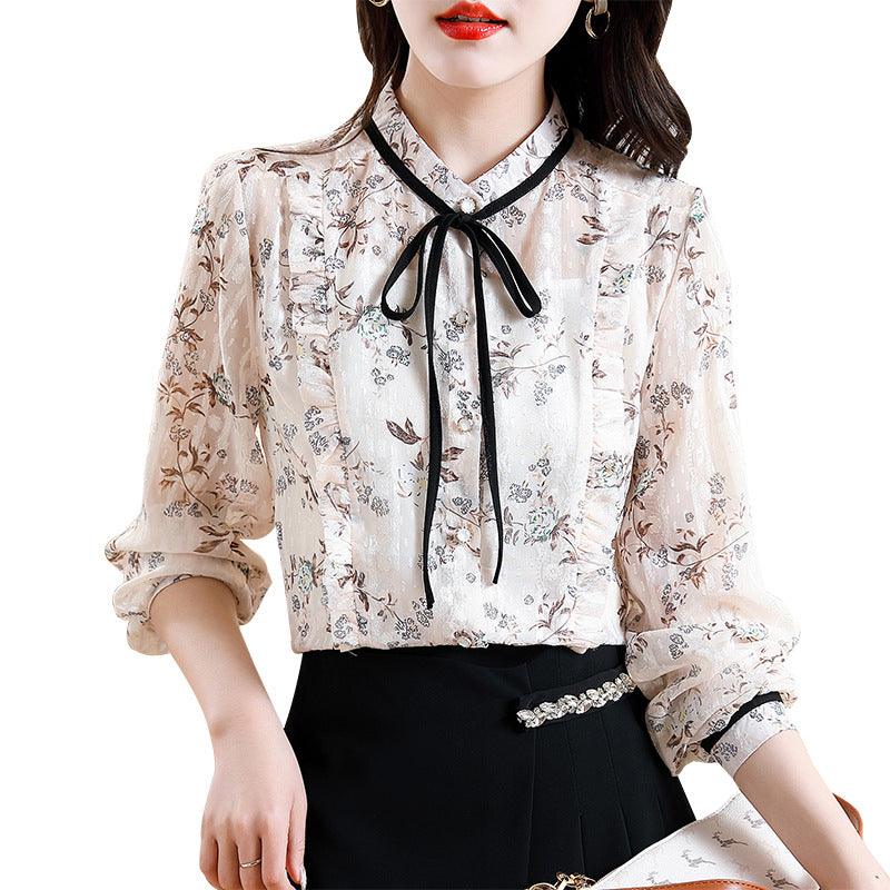 Floral Blouse Women's Bowknot Top - Nioor