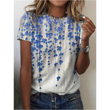 Floral Digital Printed Round Neck Short Sleeve T-shirt - Nioor