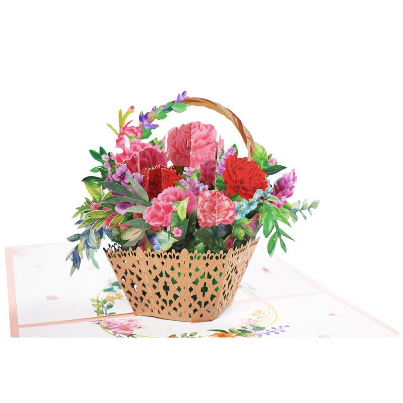 Flower Basket 3D Three-dimensional Greeting Card Handmade Paper Carved Holiday Thanks Blessing Card - Nioor