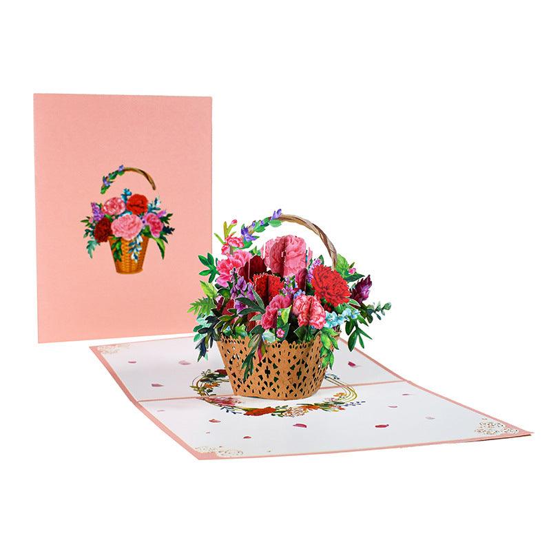 Flower Basket 3D Three-dimensional Greeting Card Handmade Paper Carved Holiday Thanks Blessing Card - Nioor