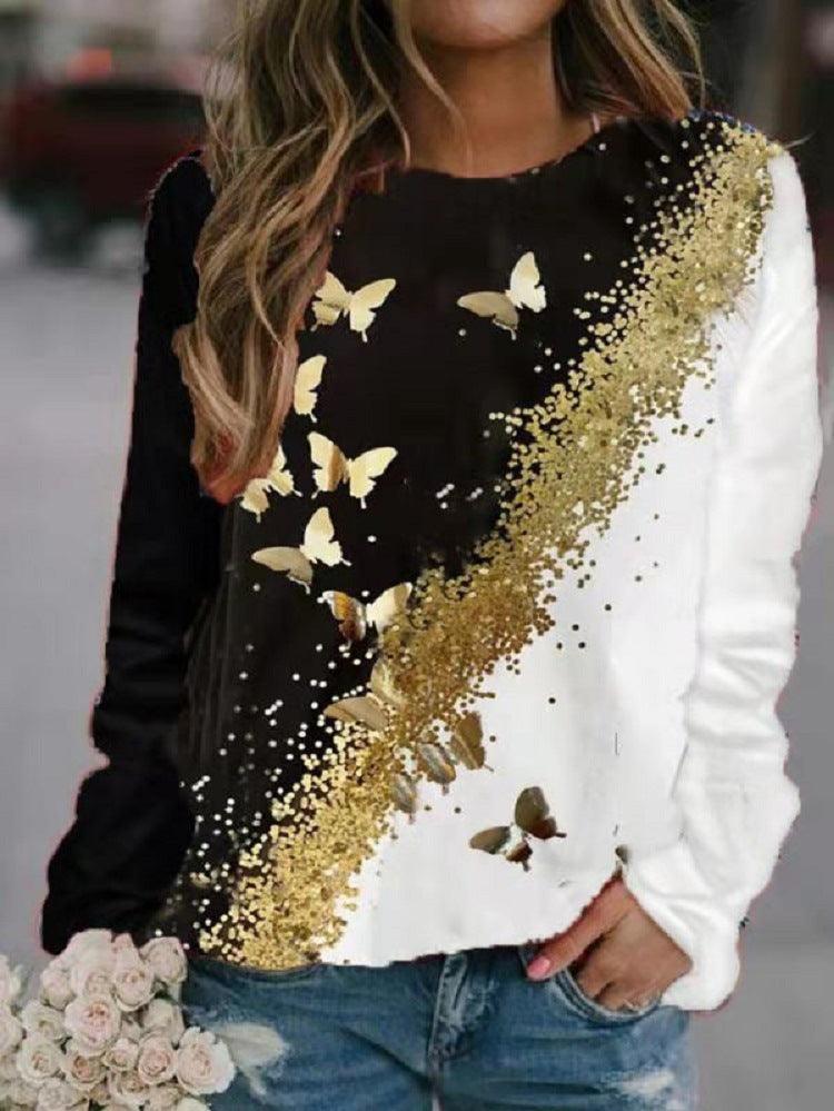 Flower Butterfly Round Neck Sweatshirt Female - Nioor