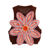 Flower Decorative Knitted Short Top Hollow-out Suit - Nioor