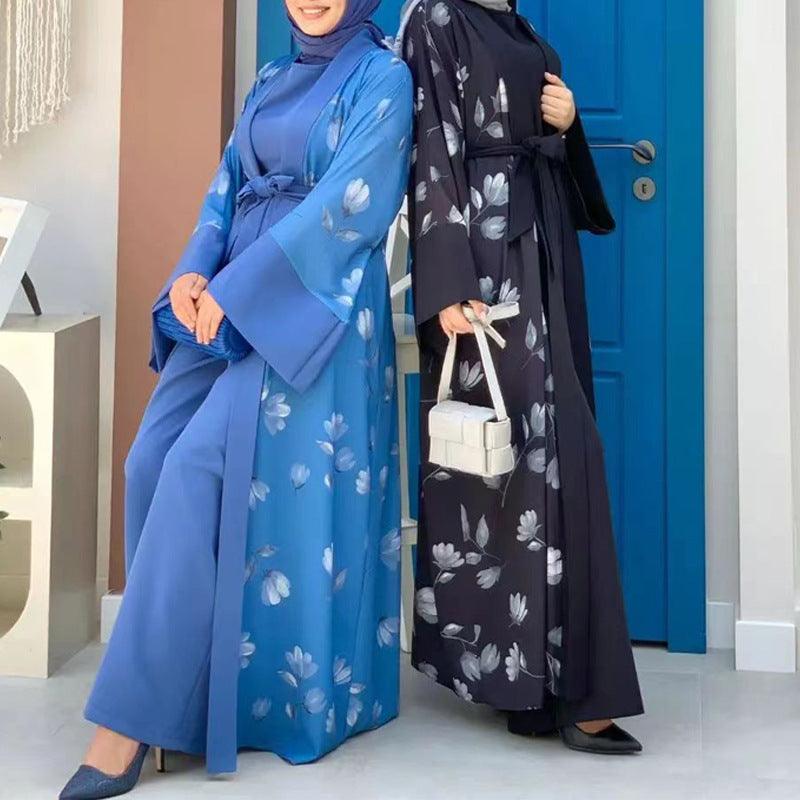 Flower Long Coat Fashion Two Piece Set - Nioor