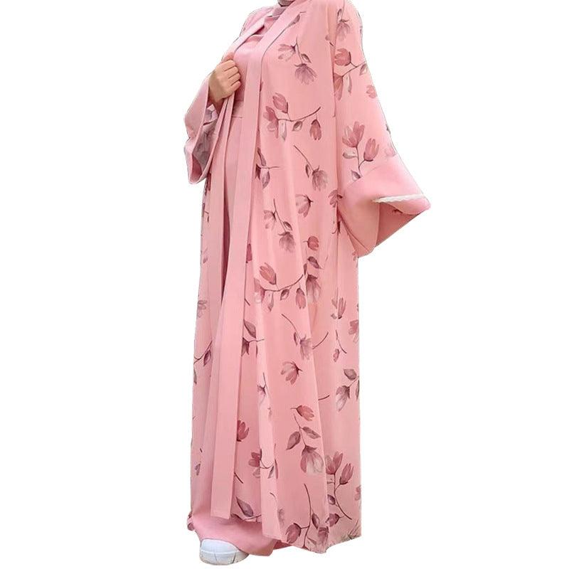 Flower Long Coat Fashion Two Piece Set - Nioor