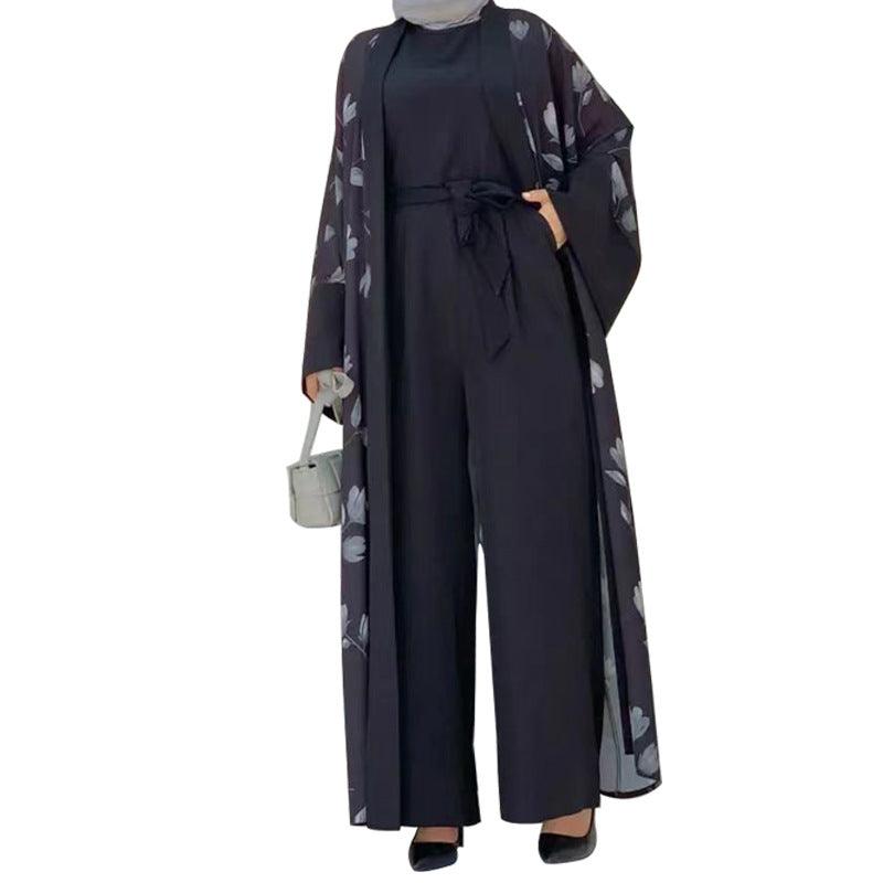 Flower Long Coat Fashion Two Piece Set - Nioor