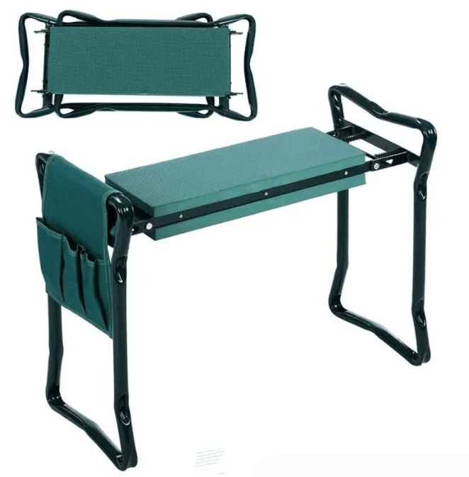 Foldable Outdoor Lawn Bench Chair With Tool Pouch Garden Rest - Nioor