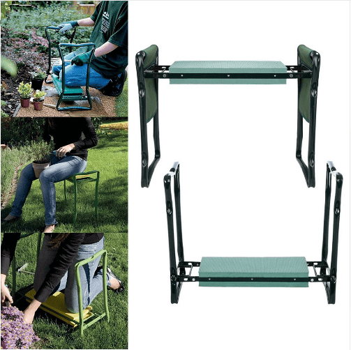 Foldable Outdoor Lawn Bench Chair With Tool Pouch Garden Rest - Nioor