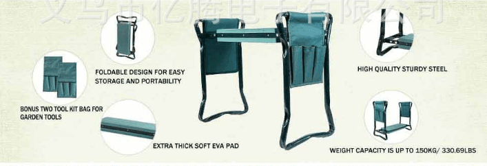 Foldable Outdoor Lawn Bench Chair With Tool Pouch Garden Rest - Nioor