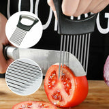 Food Slice Assistant - Stainless Steel Onion Holder Slicer Tomato Cutter NonSlip - Nioor