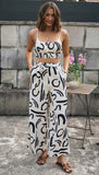 For European And American Women's Clothing New Printed Sleeveless Strap Short Top Long Wide-leg Pants - Nioor