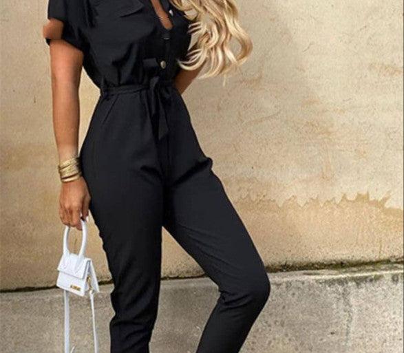 Foreign Trade Independent Station Dunhuang AliExpress Spot Black Casual Jumpsuit - Nioor