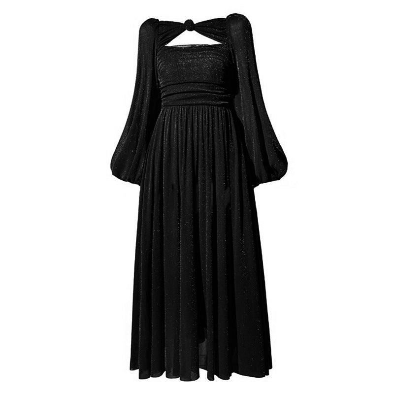 French Style Temperament Hollow Out V-neck Waist Dress - Nioor