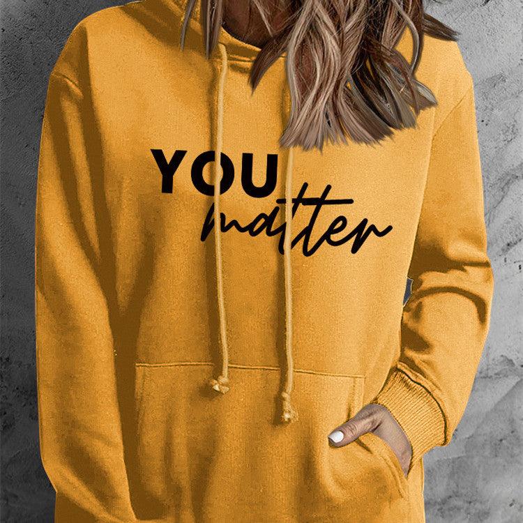 Front And Back Letters Women's Printed Wear Hooded Pocket Pullover Sports Long Sleeve - Nioor