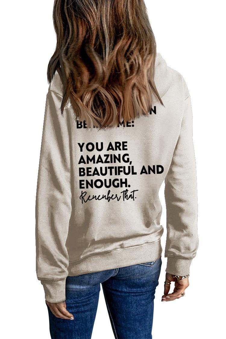 Front And Back Letters Women's Printed Wear Hooded Pocket Pullover Sports Long Sleeve - Nioor