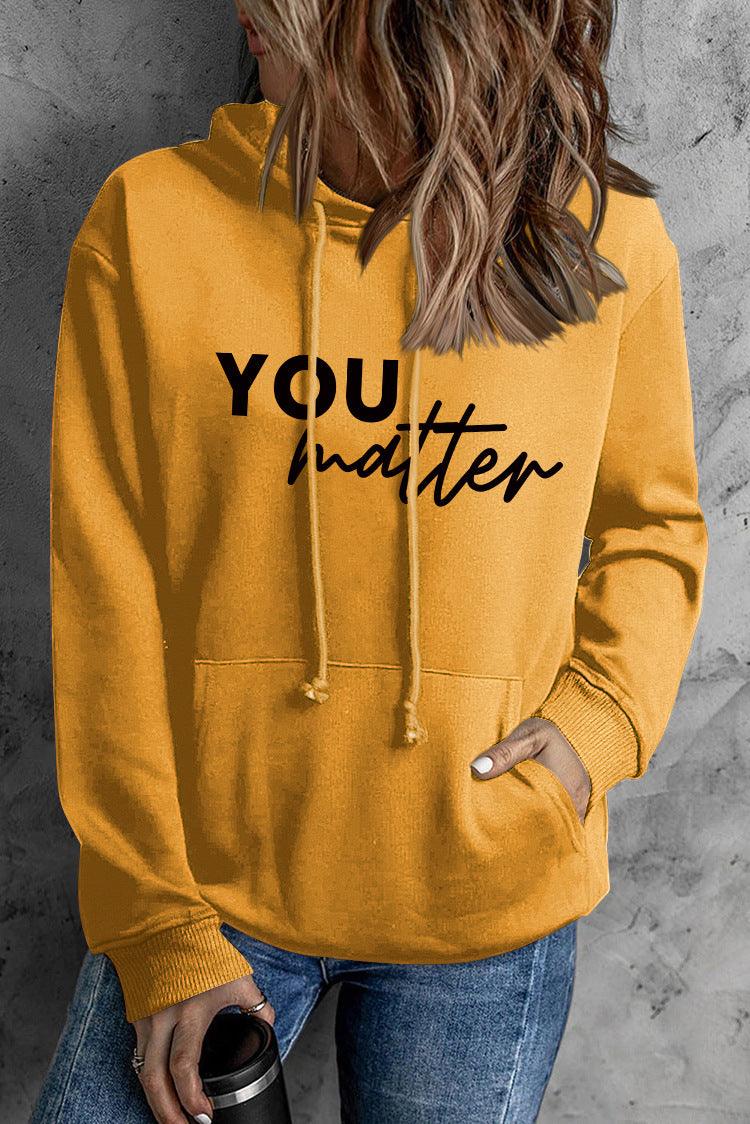 Front And Back Letters Women's Printed Wear Hooded Pocket Pullover Sports Long Sleeve - Nioor